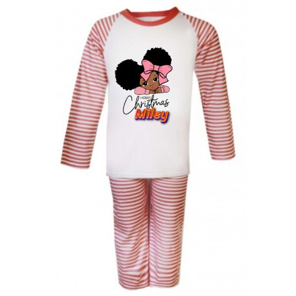 Red Stripe Long Raglan Sleeve Pyjamas Set For Children - Customizable 